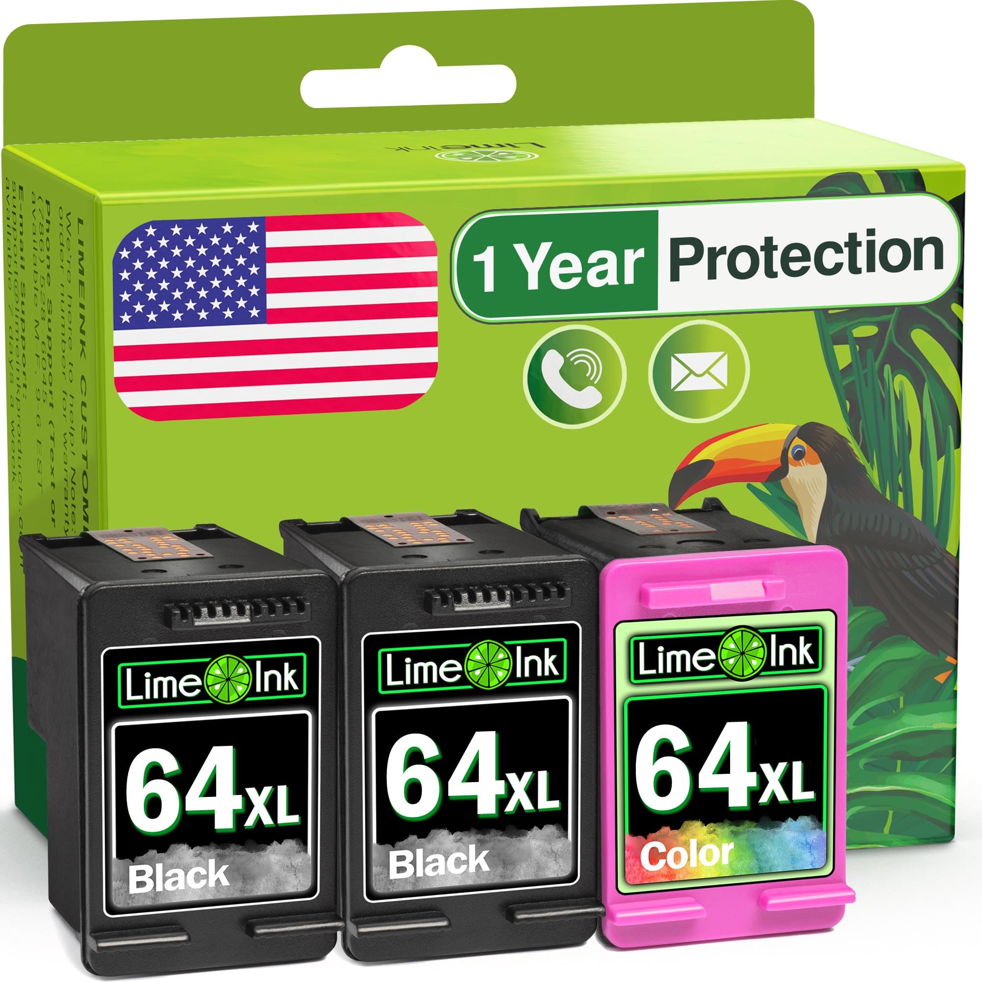 LimeinkRemanufactured Ink Cartridges Replacement for HP 64 Ink Cartridges for HP 64xl Cartridge Combo Pack Printer 64 XL Envy Black and Color 2B 1C