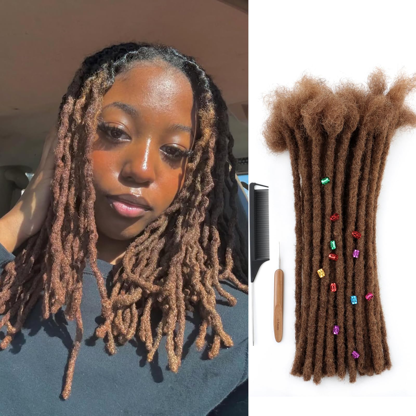 Coriario 14 Inch Brown Loc Extensions Human Hair 30 Strands 0.6cm Dreadlock Extensions Human Hair Dread Locks for Men/Women/Kids 30#