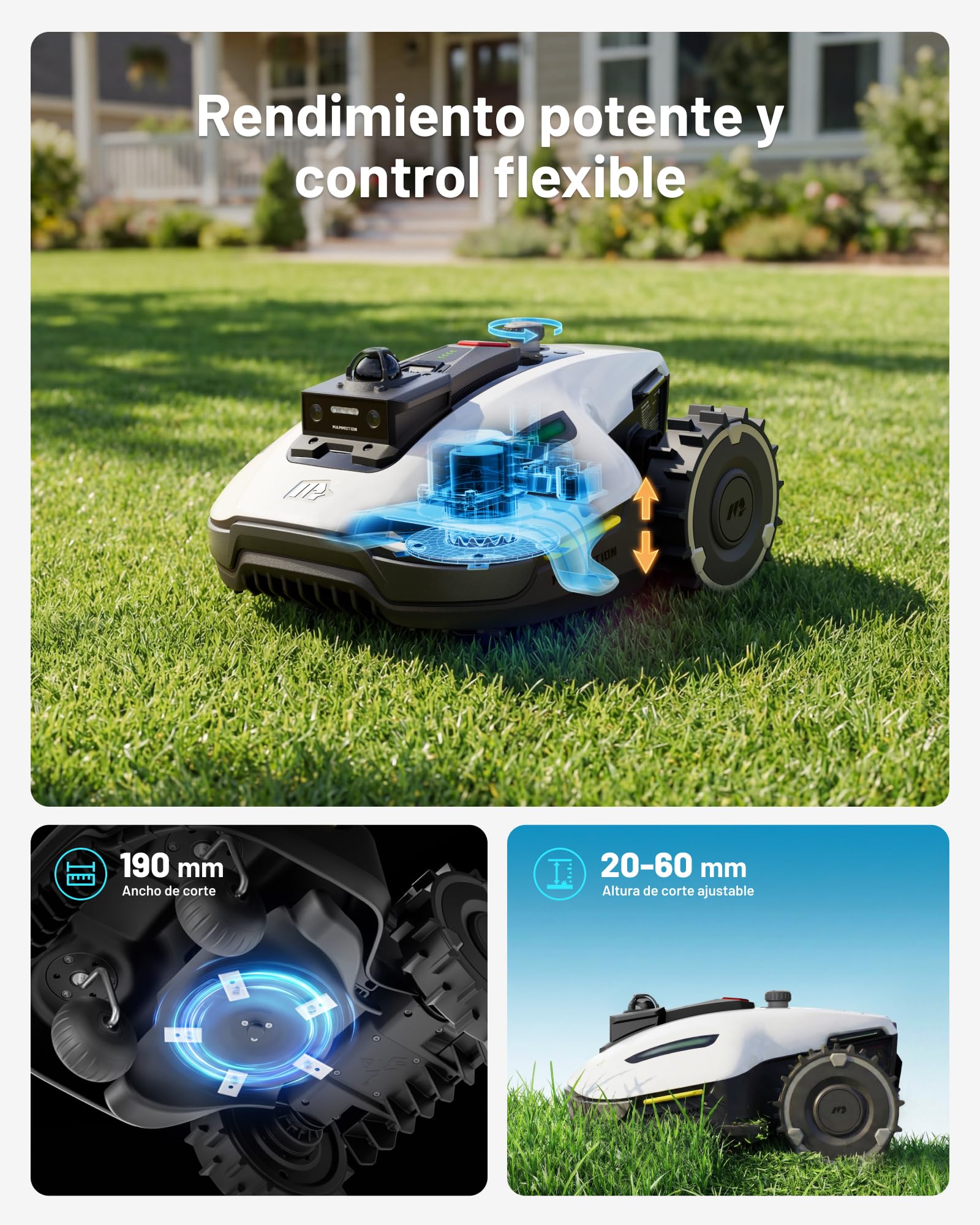 MAMMOTION YUKA Mini 2 800 LiDAR Robot Cortacésped con LiDAR de 360° + Visión por IA, Sin Cable Perimetral, Sin Señal Perdida, Sin RTK, Modo DropMow, Auto LiveMap