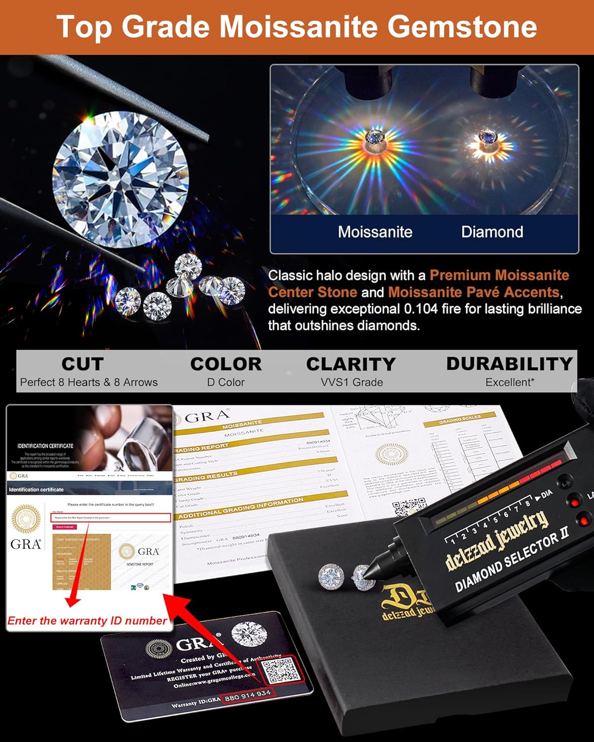 Moissanite Earrings for Men, Solid S925 Sterling Silver and 18K Golden Plated Halo Stud Earrings for Women Valentine's Day Mother's Day Gifts - D Color VVS1 Hypoallergenic Dainty Moissanite Jewelry for Sensitive Ear, 0.2CT-10CT, 3-11mm - Image 3