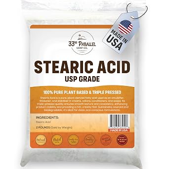 Stearic Acid USP Grade 2 Lbs / 32oz White Flakes Triple Pressed NF/USP | 100% Plant-Based, Natural Emulsifier, Solidifier & Thickener for Creams, Lotions, Soaps & Candle Making | 2 POUNDS