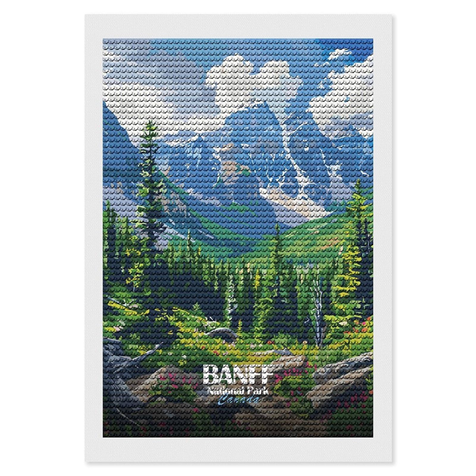 Junmoney Banff National Park Canada Illustration Diamond Painting Canvas Set 8"x12", with Tool Kit, Easy to Enjoy, Home Wall Decor, Thoughtful Handmade Gift