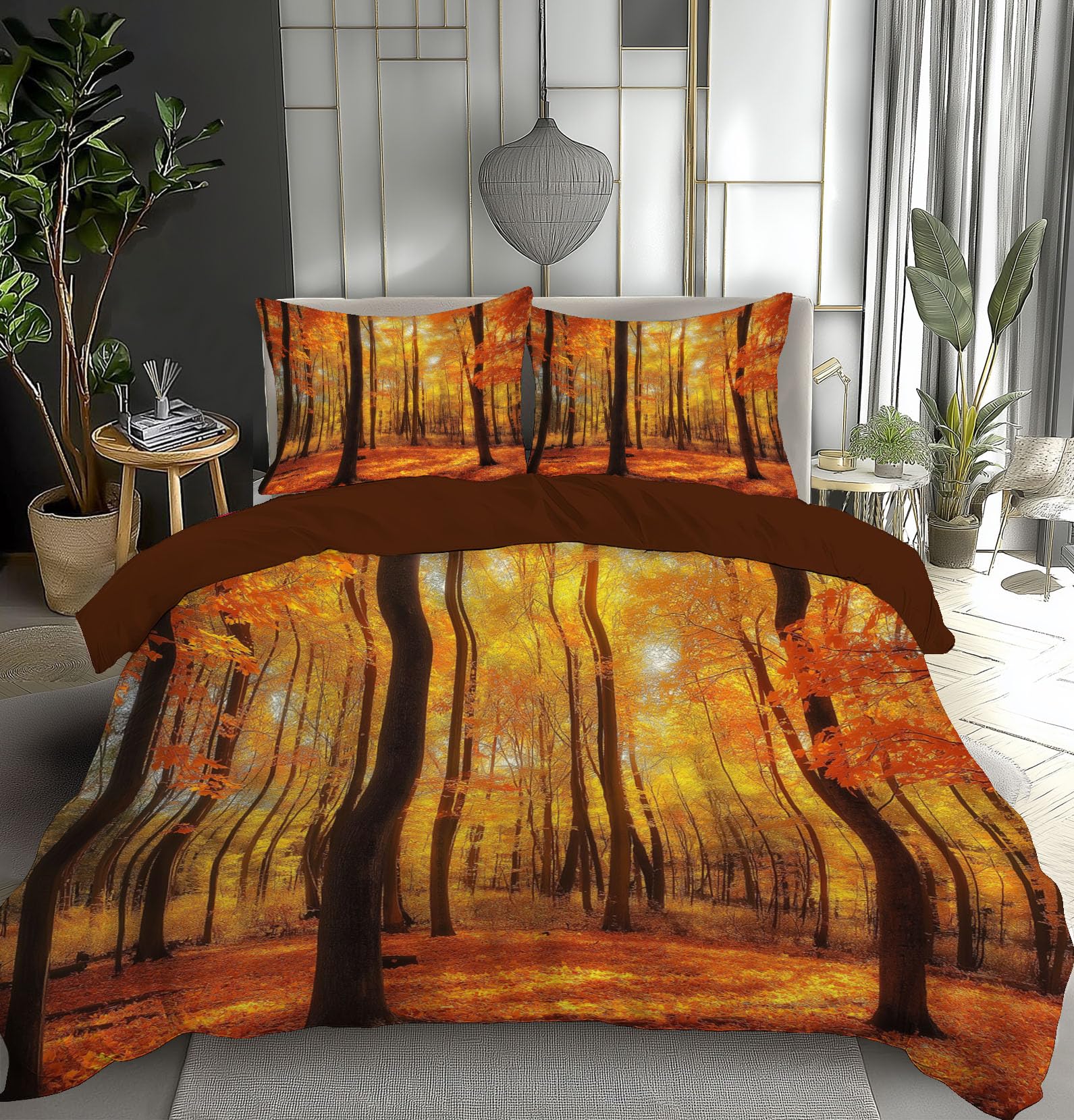 Housse de couette motif forêt automnale pour transformer votre chambre en cocon