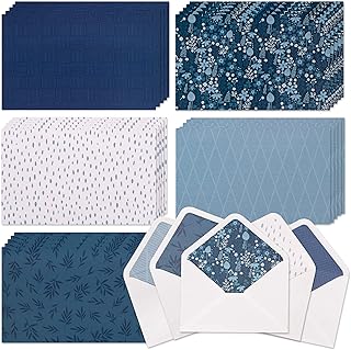 100 Blank Blue Note Cards w/Envelopes & Stickers, 4 x 6 Bulk Boxed Set of All Occasions Greeting Notecards, Assortment of Generic Navy Stationary Plain Greeting Cards