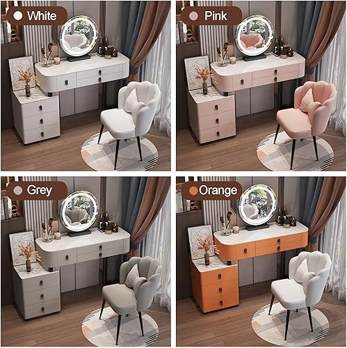 Miniatura 6 de Escritorio de tocador con espejo iluminado, mesa de tocador de maquillaje con luces, 3 modos de iluminación de color, brillo ajustable, mesa de