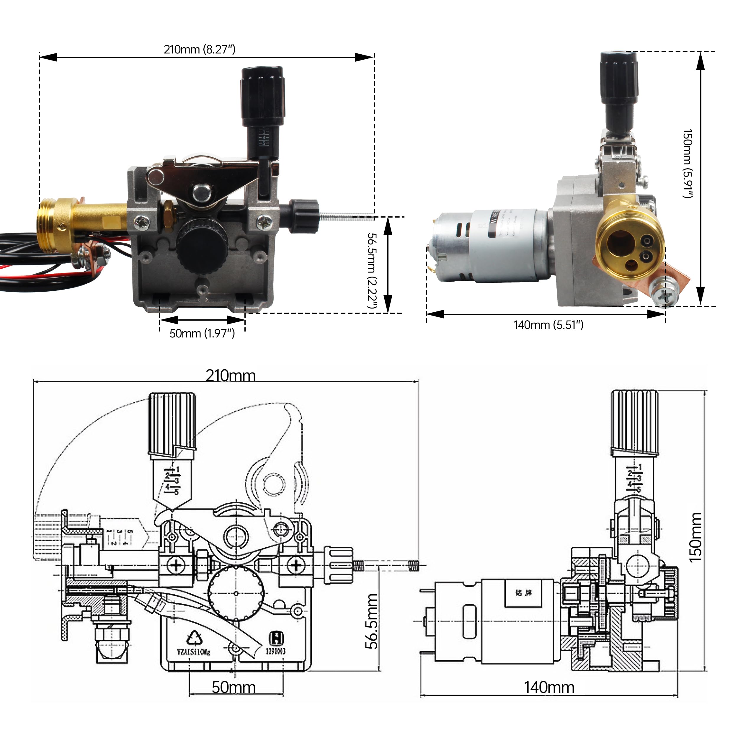 CNCTOPBAOS DC 24 V 40 W Drahtvorschubmotor, Schweißrollenzufuhr für MIG MAG Schweißen, Löten, Drahtzuführungsmaschinen-Zubehör, Kupfer-Schnittstelle, 0,6–10 mm, 0,03–0,39 Zoll Schweißdraht