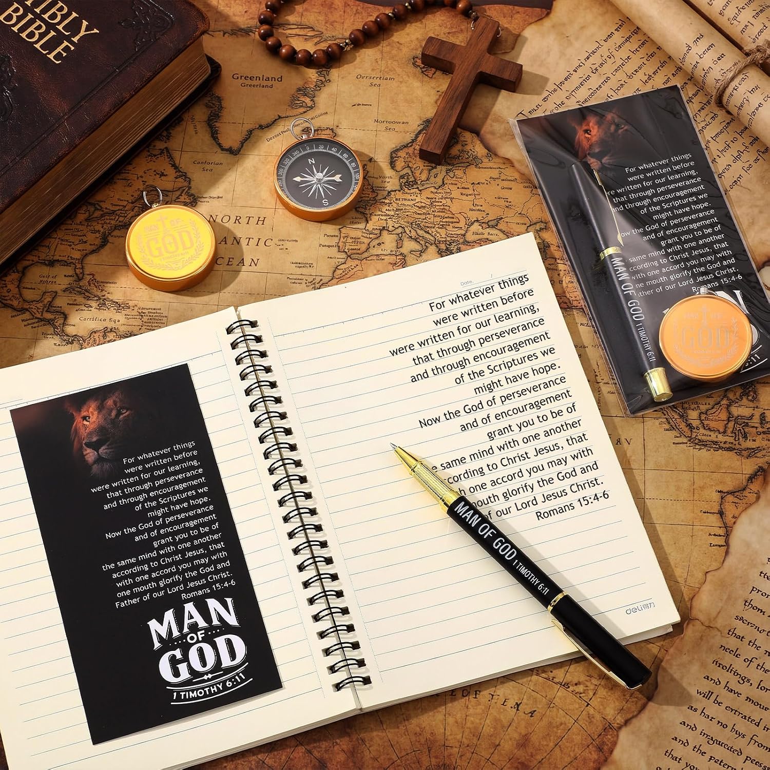 Sayglossy 36 Sets Christian Fathers Day Church Gifts Bulk Include Mini Compass Man of God Ballpoint Pens Cards Bags, Father's Day Religious Gifts for Men Dad Godfather Church Pastors Clergy (Gold)
