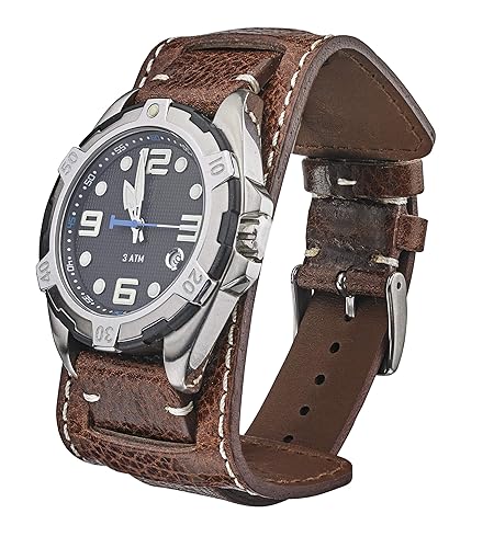 ALPINE Genuine Vintage Leather Cuff Watch Strap - Black, Brown,