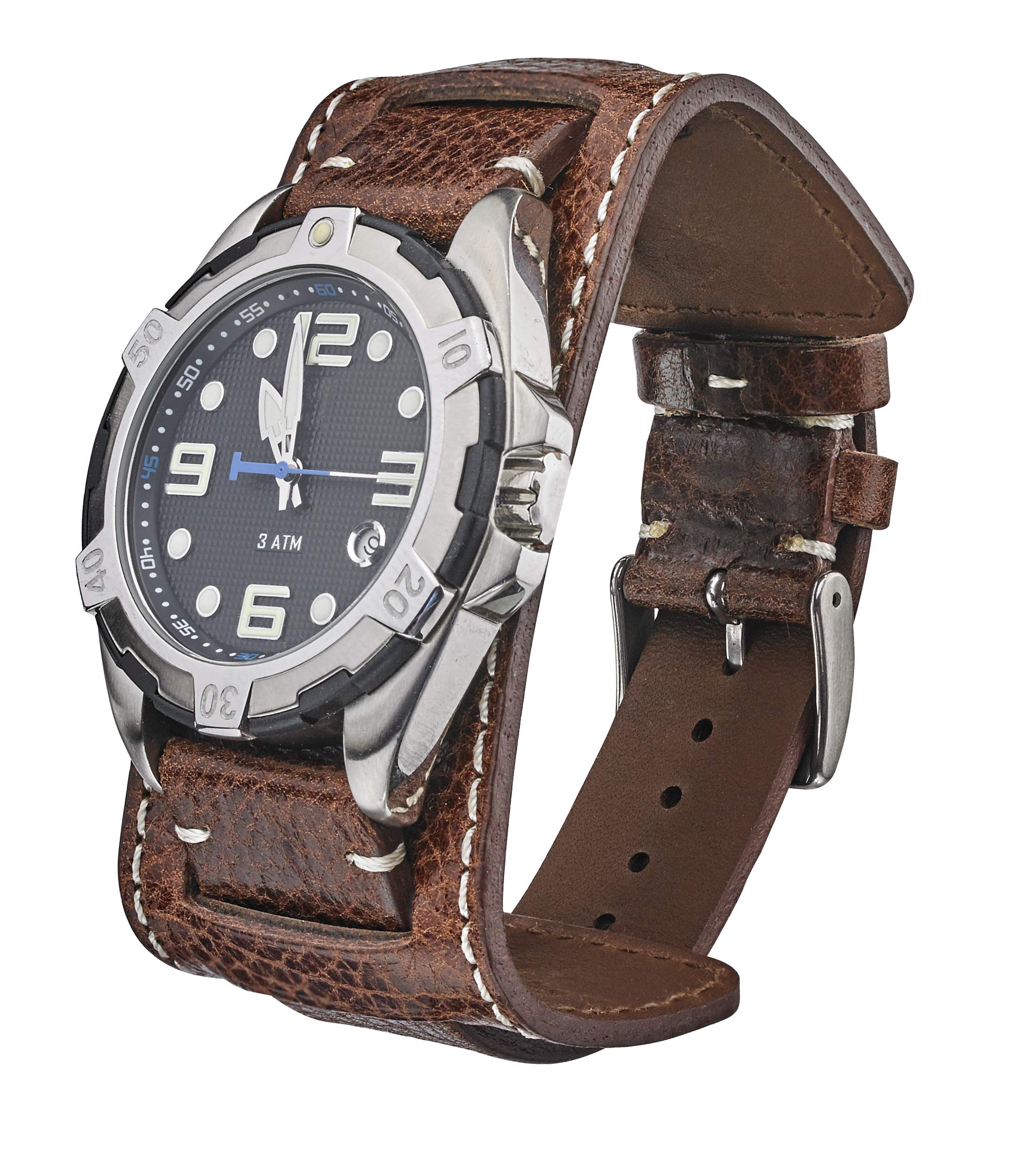 STUNNING SELECTIONAlpine Genuine Vintage Leather Cuff Watch Band - Black, Brown, Tan in Sizes 20mm, 22mm & 24mm