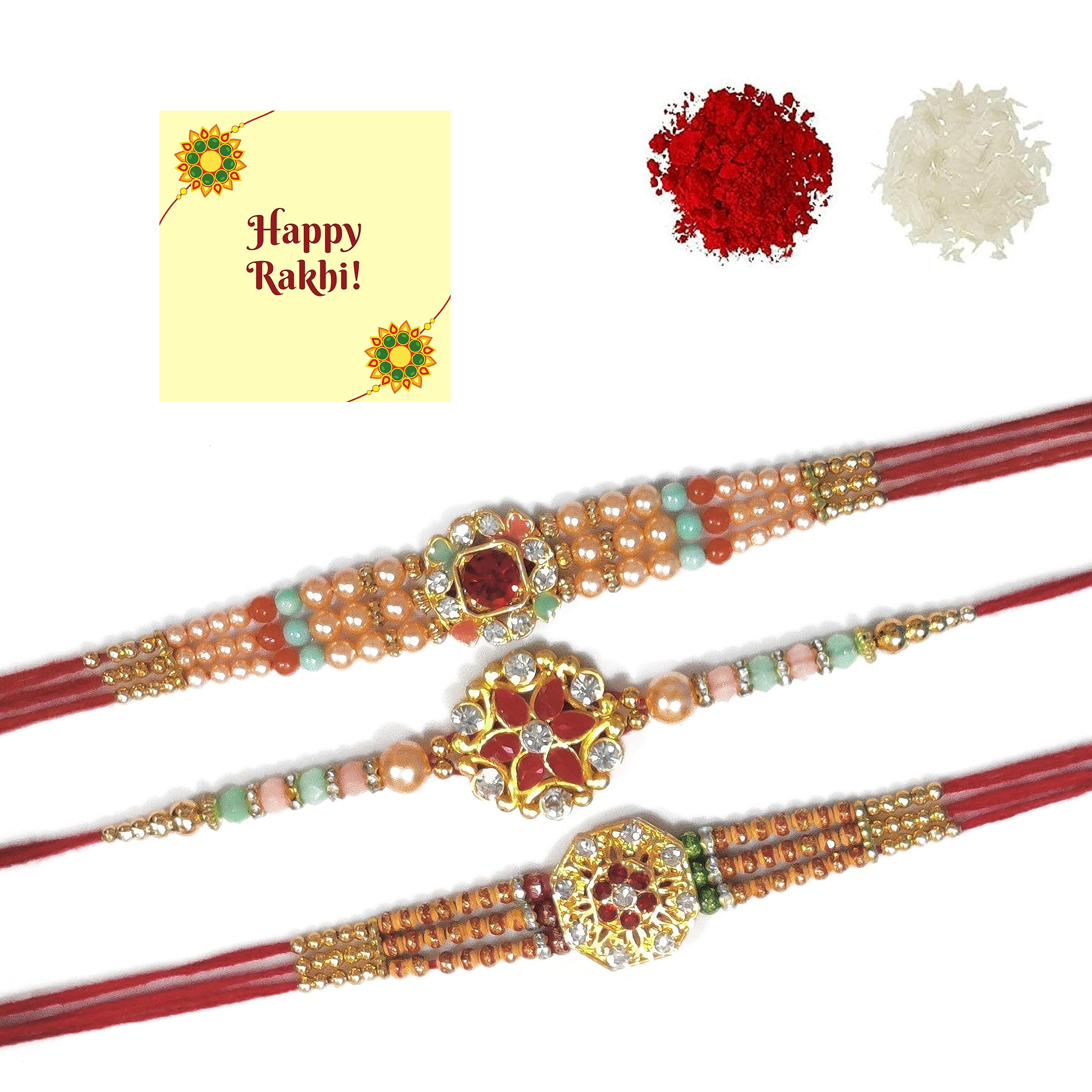 Avanti Creations Set Of 3 Rakhi For Beloved Brother Pearl Kundan Rakhi With Roli Chawal Set Of 3 Rakhi For Boys (B0CDQNCX46) Amazon Price History, Amazon Price Tracker
