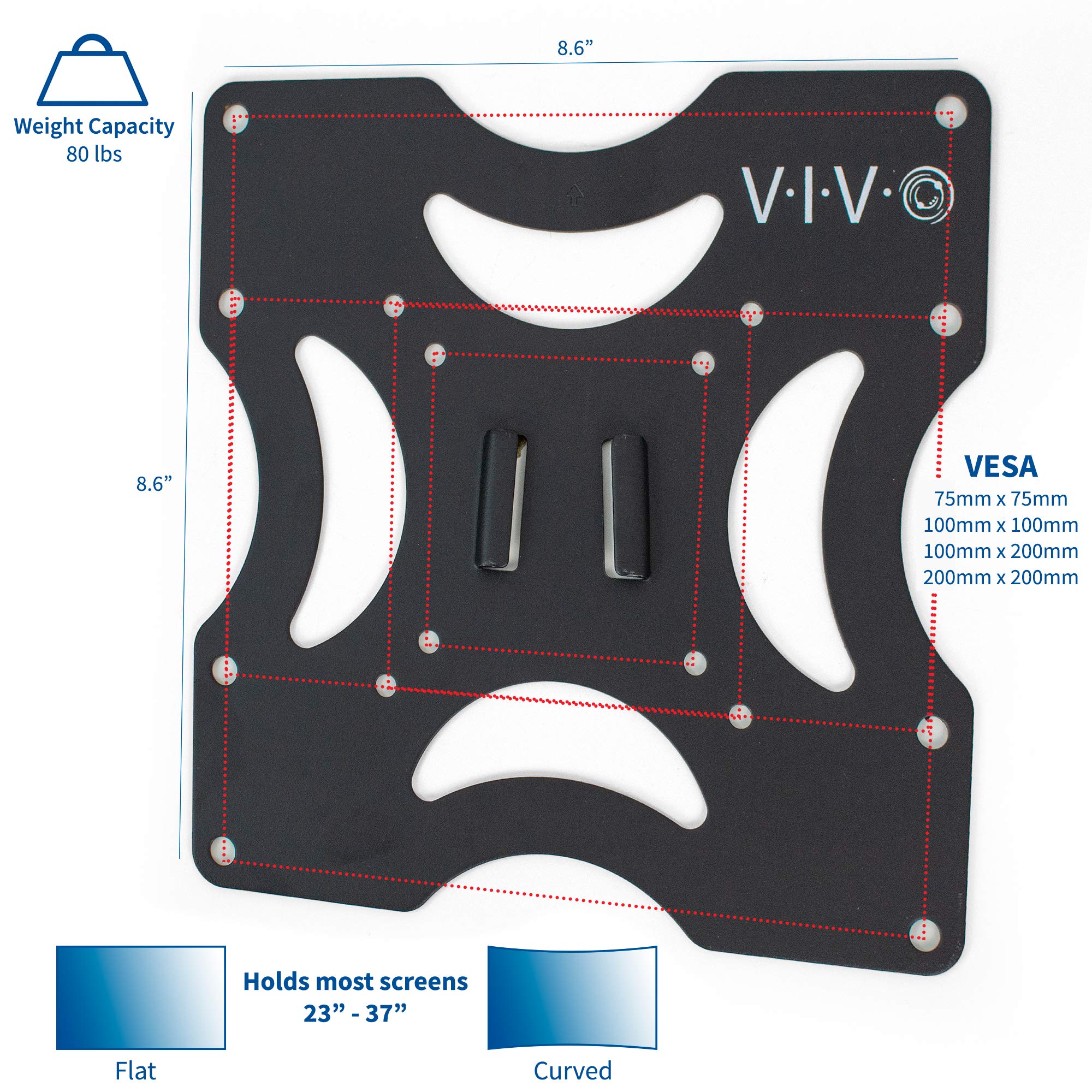VIVO Supporto da parete per TV Basic per schermi da 23 a 94 cm, max 200 x 200 mm, VESA con piastra di montaggio rimovibile, nero, MOUNT-VW2X2A
