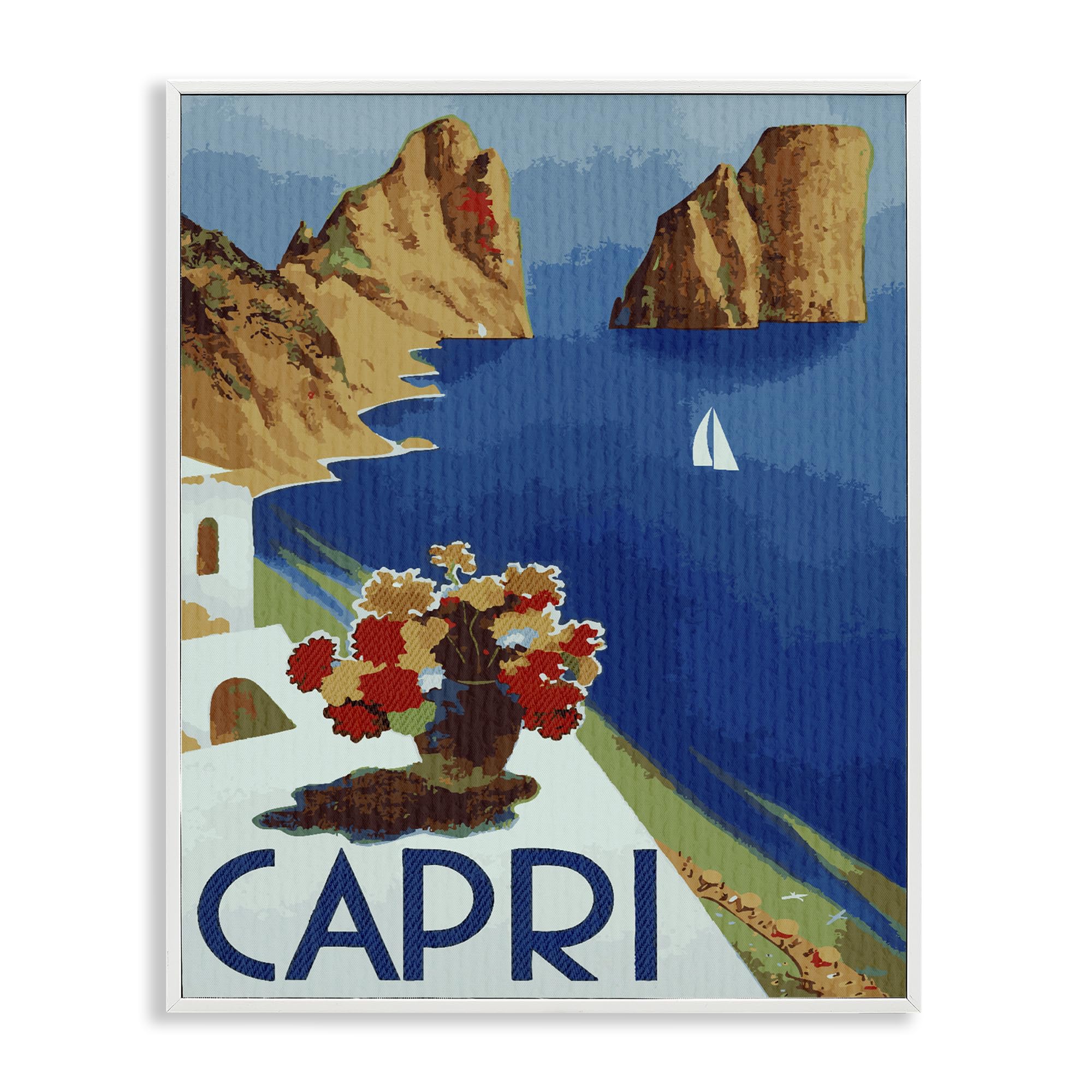 Stupell Industries 'Capri Island Cliffs', Framed Giclee Art, White, 16 x 20 Inches, Easy to Hang and Sturdy, Made in USA, by Lil' Rue