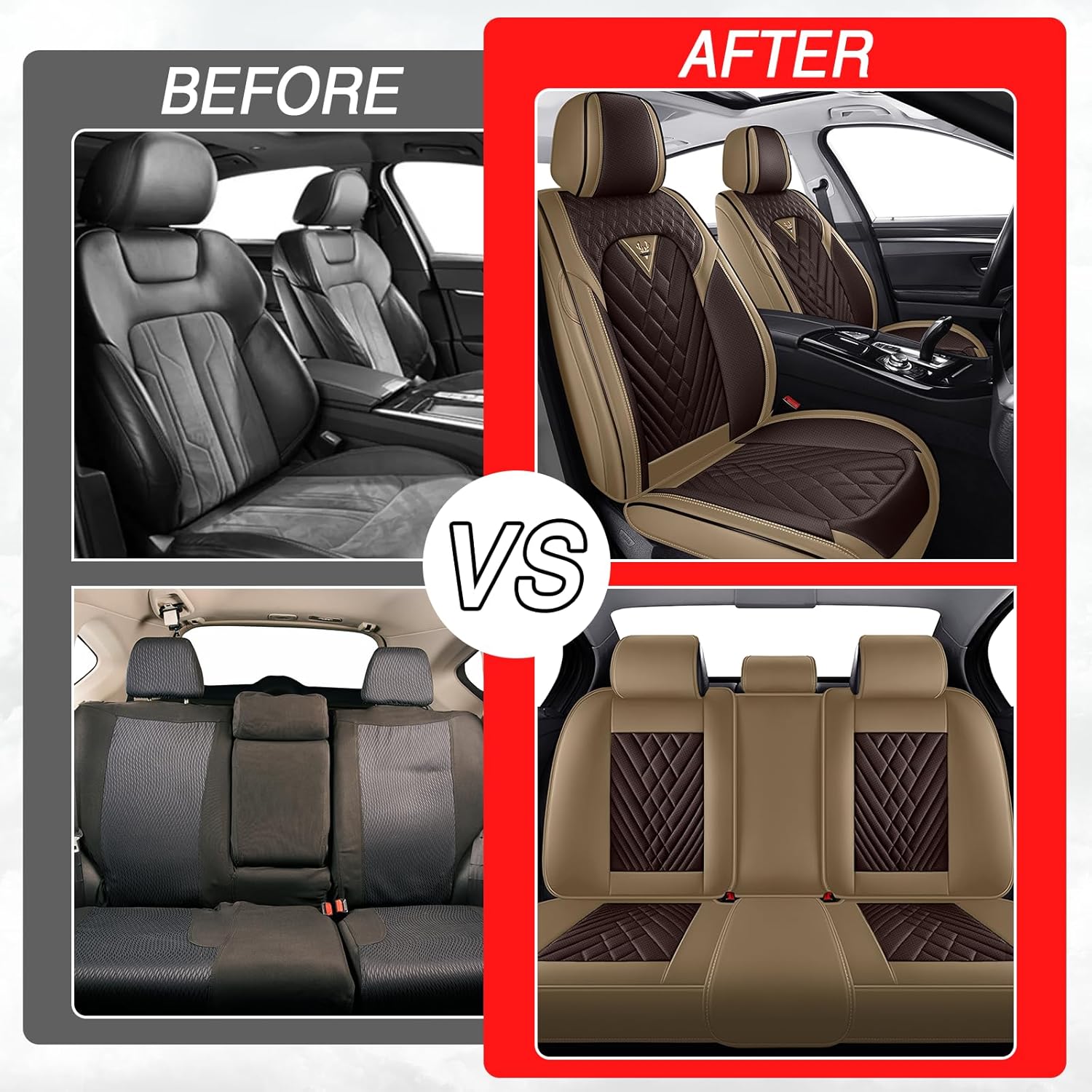 Car Seat Covers for Buick Regal 2011-2017, Premium Nappa Leather Waterproof & Anti-Slip, Full Coverage Customized fit Buick Regal Seat Covers Full Set (5 Seats Standard,Beige-Brown)