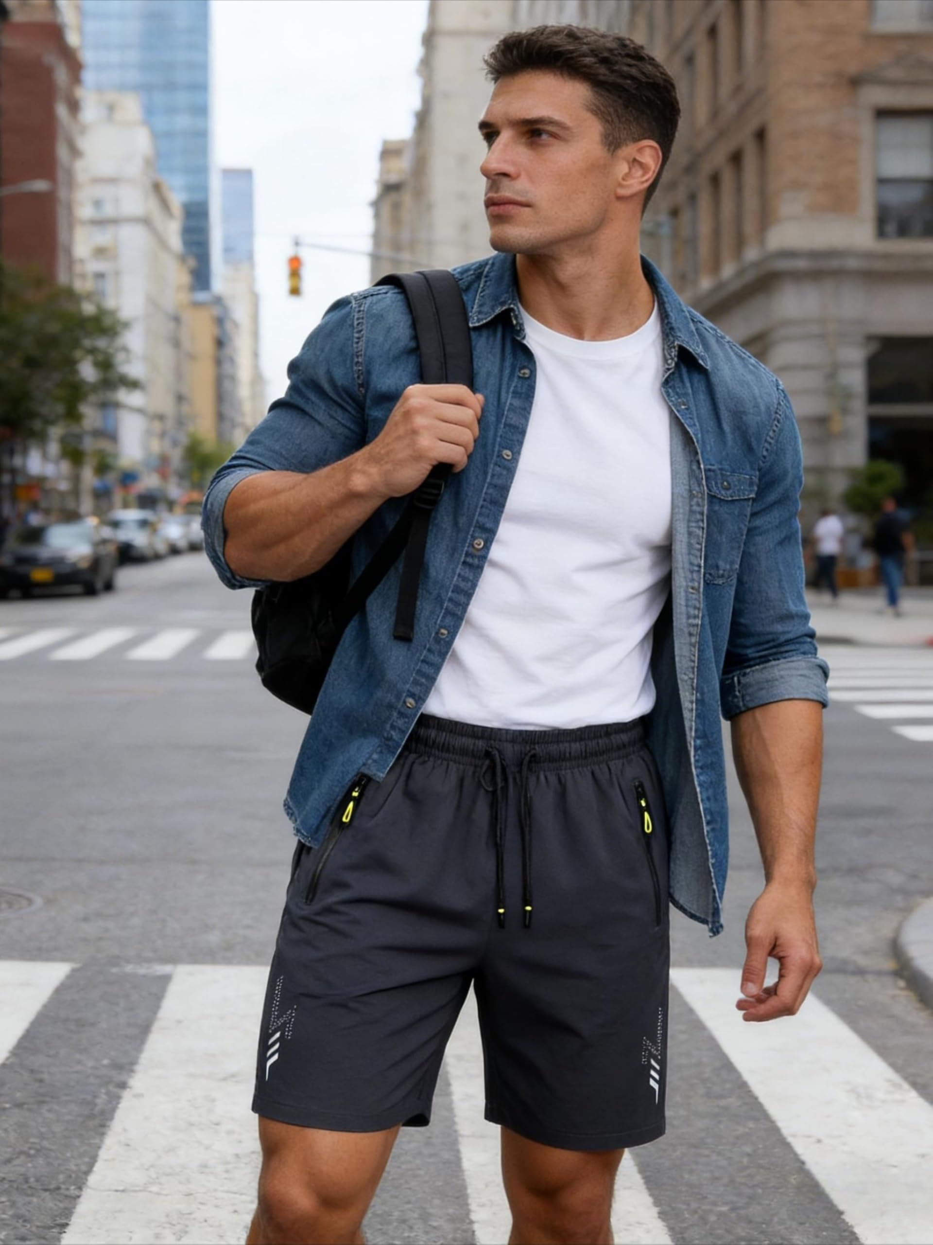 Pantalones cortos deportivos casuales para hombre, ligeros y de secado rápido con bolsillos con cremallera, adecuados para correr y hacer ejercicio. — view 4