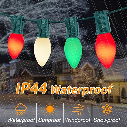 Miniatura 3 de C7 Luces de Navidad multicolor para exteriores, cadena de luces de Navidad de 25 pies con 27 bombillas de cerámica C7 rojoverdeblanco, luces de