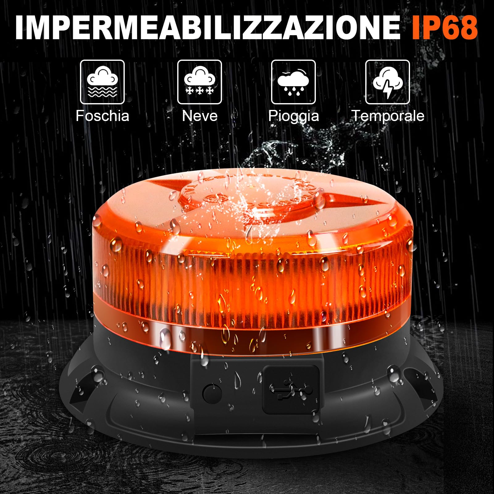 AnTom Luce LED stroboscopica lampeggiante di emergenza batteria Con telecomando,12V-24V 9 Modalità con 3m Cavo Alimentazione e USB cavo di ricarica Lampeggiante Auto per trattori golf UTV