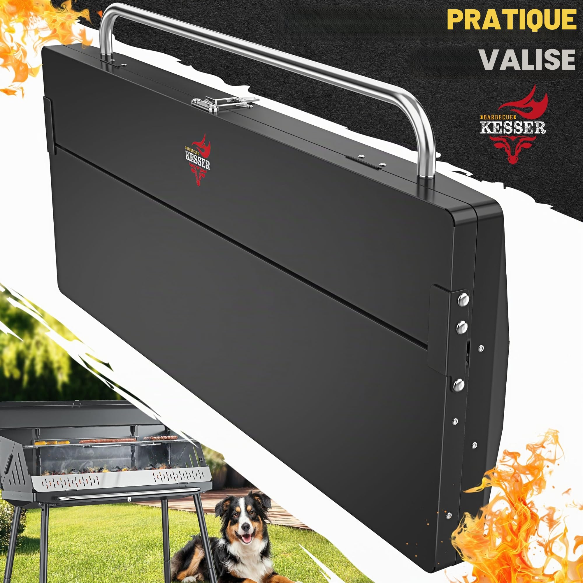 KESSER® Barbecue de camping pliable portable | Barbecue au charbon de bois en acier revêtu par pulvérisation avec grille, tapis et sac de transport