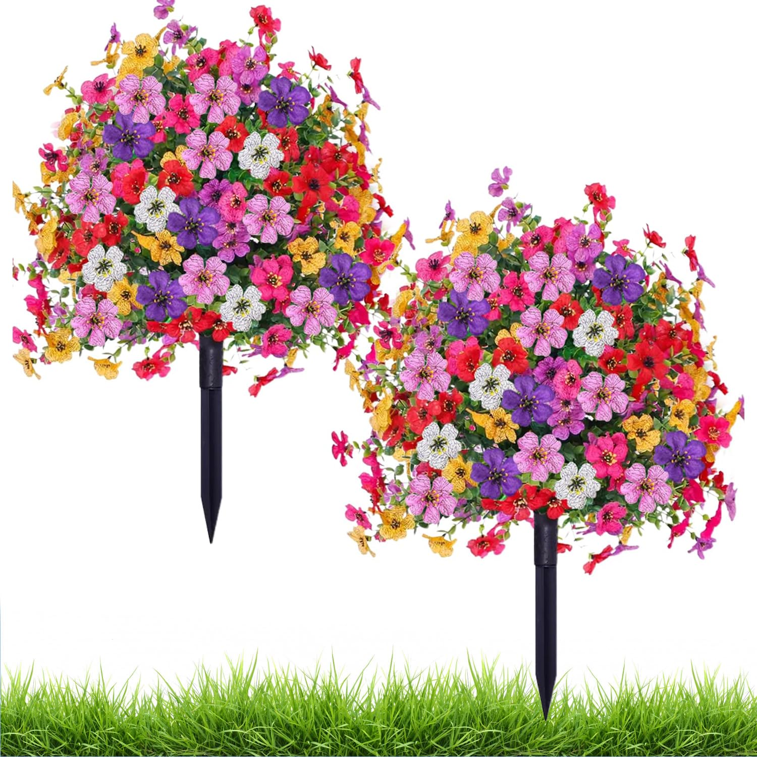2 alberi di bosso artificiali da 58,4 cm, resistenti ai raggi UV, con fiori viola, arbusto, piante artificiali, sempreverdi, per giardino,