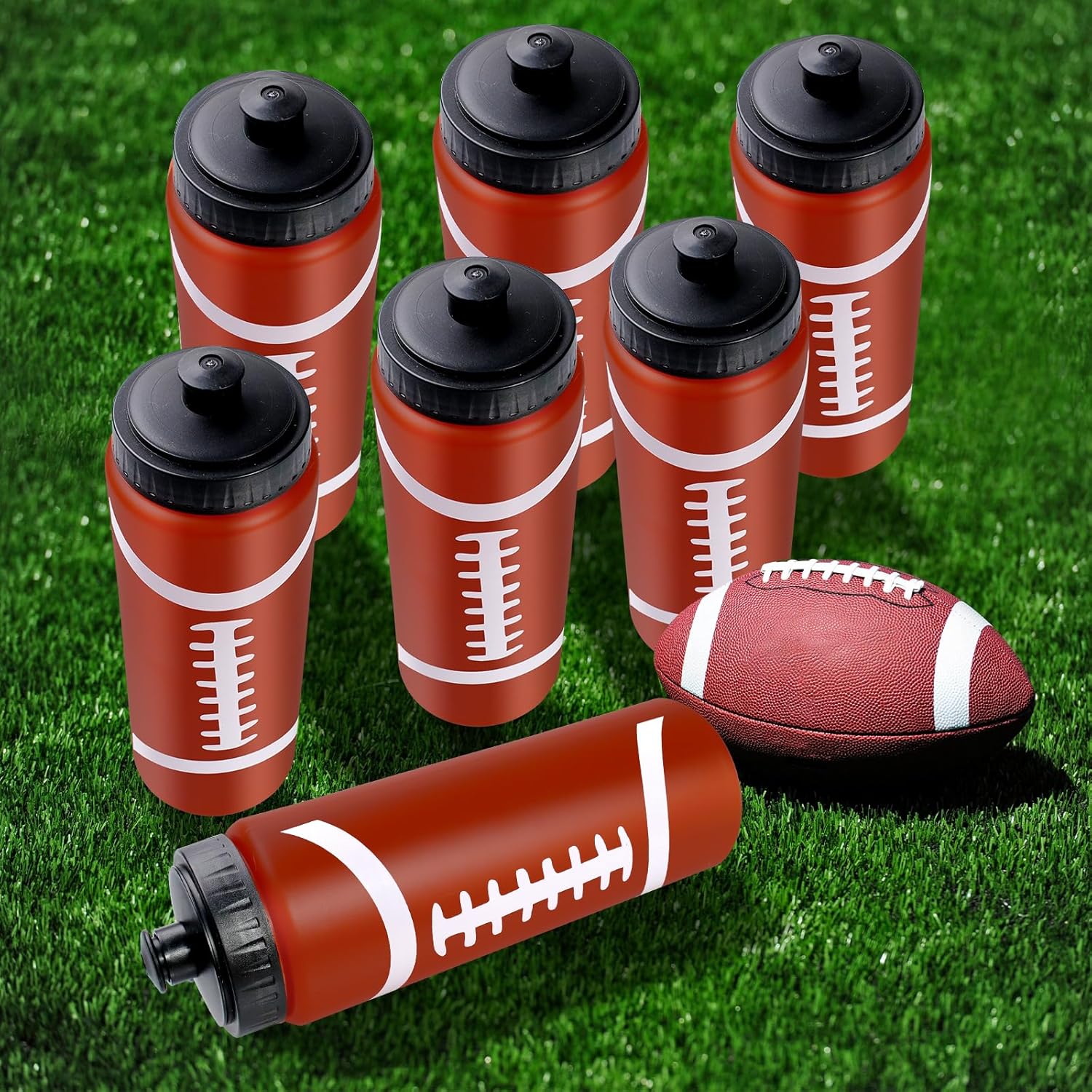 16 Pcs Football Water Bottle 20 oz with 3 Pcs Label Squeeze Water Bottles Reusable Sports Drink Bottle Football Accessories for Sports Party Gifts