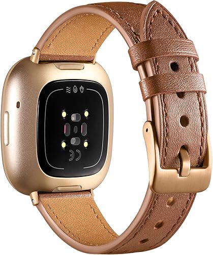 Vista 2 de Maledan Compatible con Fitbit Sense/Fitbit Versa 3 bandas para mujeres y hombres, correa de repuesto de cuero genuino de grano superior suave