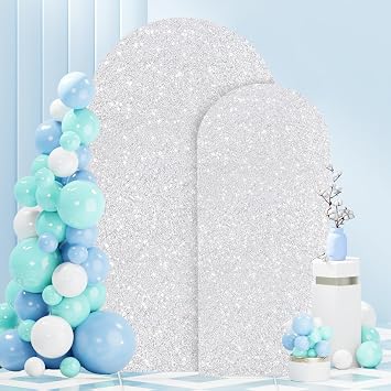 FANPROMS Arch Backdrop Cover Set of 2 Silver Sequin Arch Covers 7.2FT 6FT Arch Spandex Cover for Balloon Arched Stands 2-Sided Glitter Arch Covers Backdrop Fabric for Birthday Graduation Party Decor