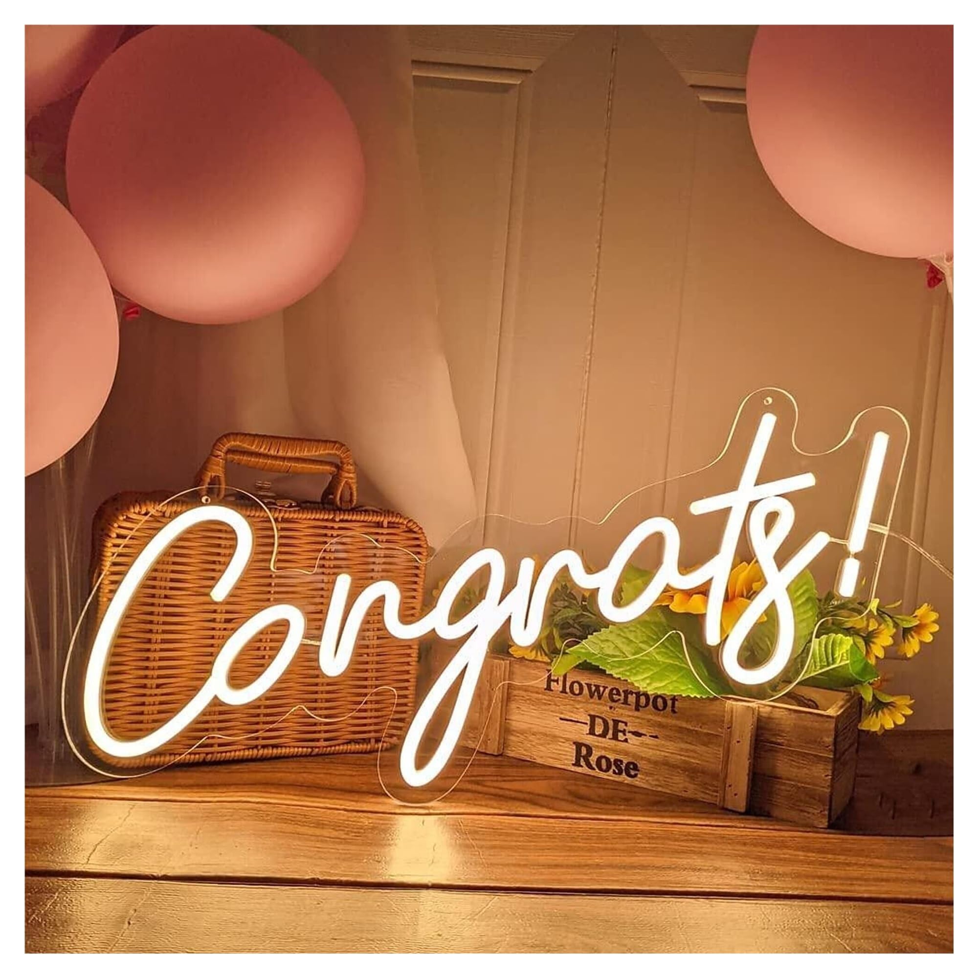Wiszące neony artystyczne "Congrats! "Neonowa Tablica Na Wesele, Walentynki, Bankiet, Dekoracja, Gratulacje, 50cm
