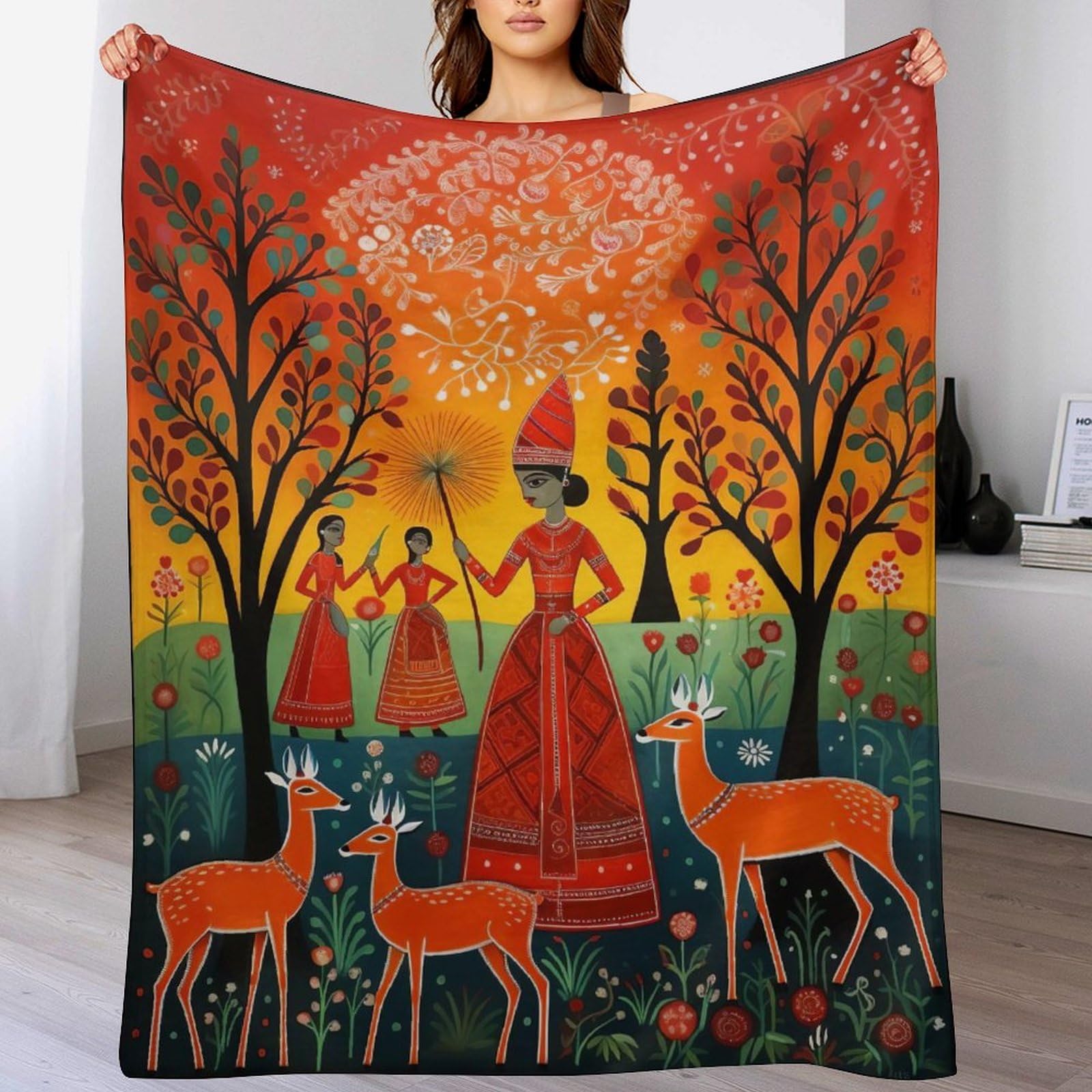 Couverture cerf polaire en flannel douce pour camping, jardin et canapé