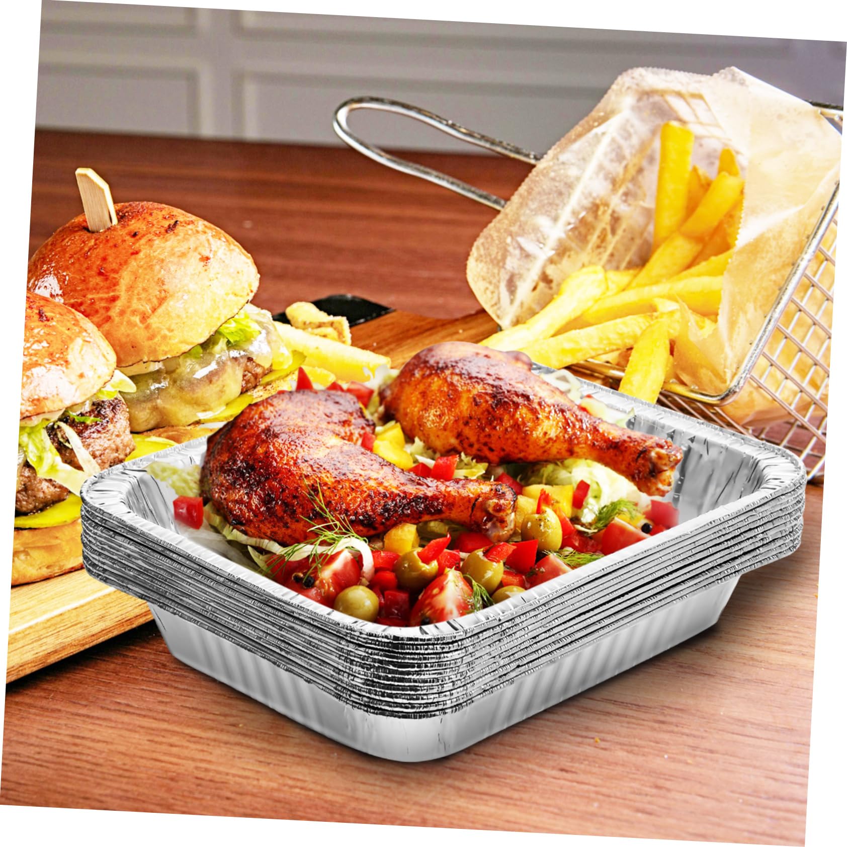 Bandejas de Aluminio para Asar Fondo Profundo 10 Unidades Aluminio Resistente Alta Temperatura Uso Doméstico y Catering Desechables para Hornear Cocinar y Almacenar Alimentos