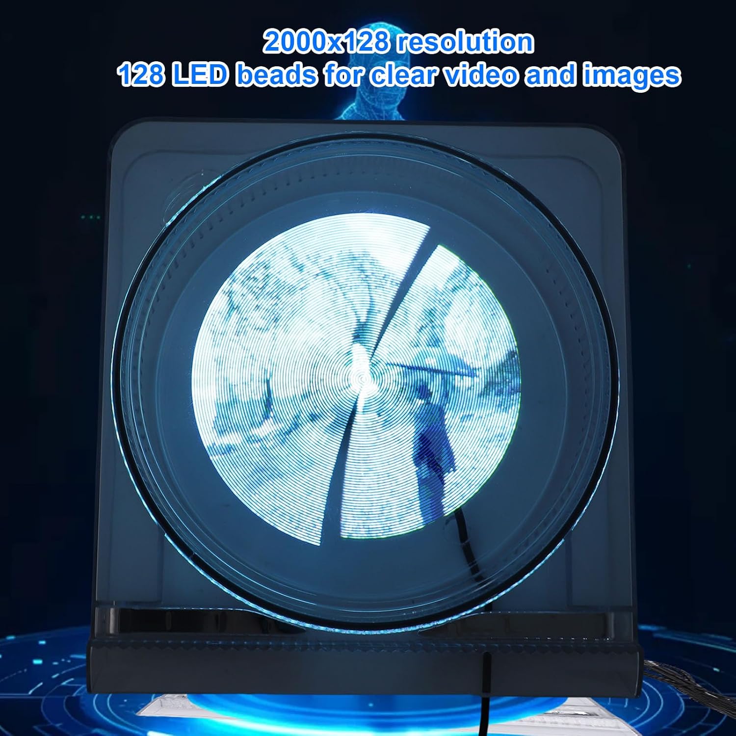 Yoidesu 3D Hologram Fan, 5.5 Inch 2000x128 Resolution 128 LED Beads APP Control Holographic Projector Advertising Display with Protective Cover, for Shop Party Bar Office