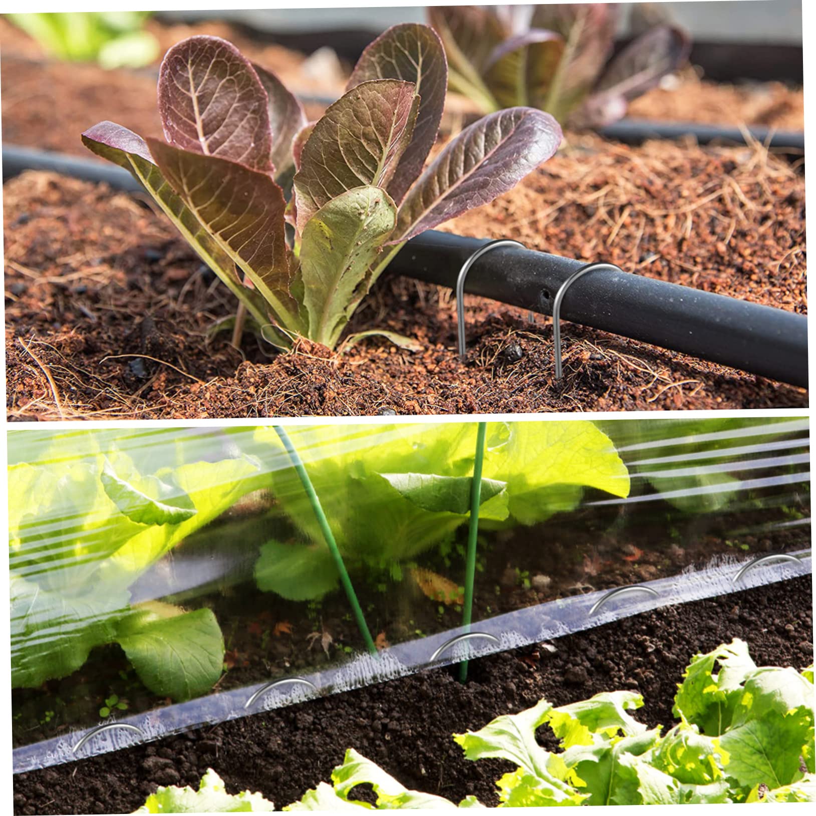 SOIMISS 100 Agrafes de Jardin en Fer, Piquets de Sol de U, Fixation pour Toile de Paillage et Tuyaux D'irrigation, Argenté