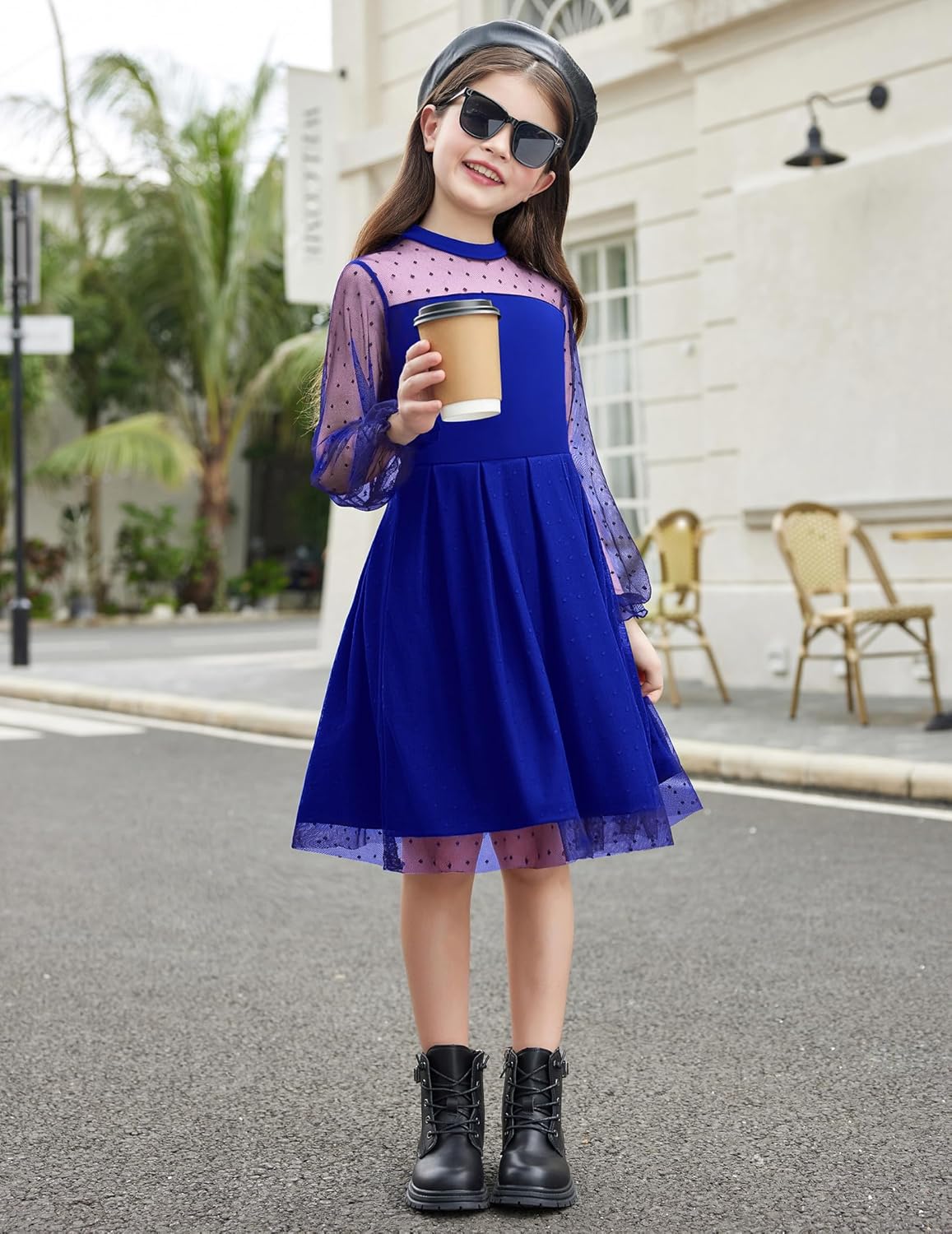 Arshiner Girls Dresses Contrast Mesh Puff Long Sleeve Mock Neck Formal Party A Line Short Tulle Dress - Image 4