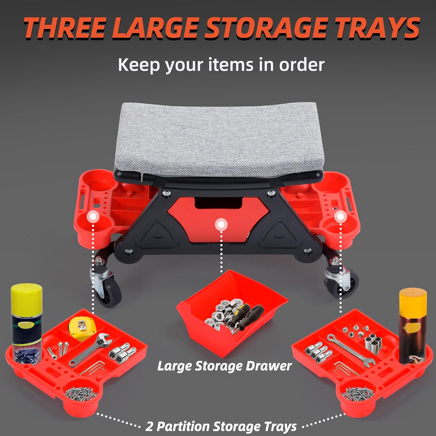 YITAHOME Mechanic Stool with Wheels, 300 LBS Capacity Garage Stool, Heavy Duty Rolling Mechanics Seat, Rolling Stools Seat for Automotive Auto Repair
