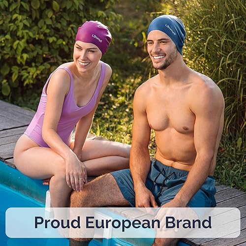 Miniatura 8 de Limmys Gorro de natación unisex para hombre y mujer, gorro de natación 100% silicona para mujer, de calidad premium, elástico y cómodo, disponible