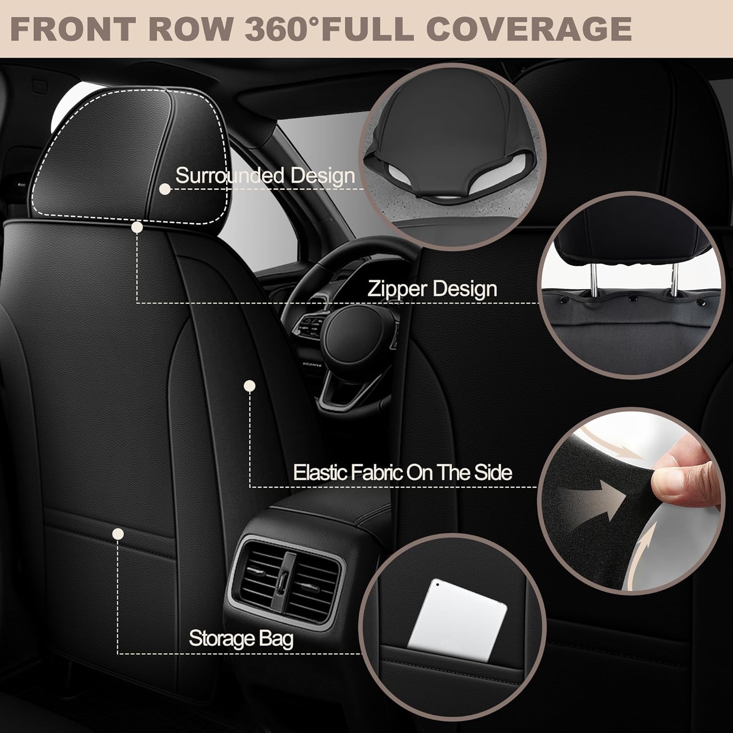 TTX LIGHTING for Chevy Traverse 2018-2026 Seat Covers: Waterproof Leather Seat Protector with Airbag Compatible (2 Front Seats,Black)