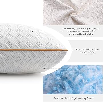 Twirest Pillows 2 Pack Shredded Cooling Memory Foam Pillows, 51X66cm