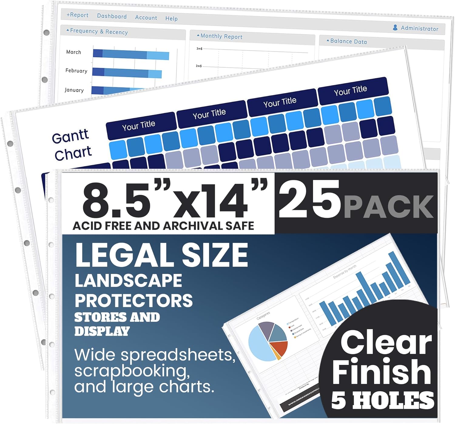 PERFORMORE 10 Pack of 8.5” x 14” Heavyweight Landscape Sheet Protectors, Legal Paper Sleeves, Clear Archival Quality, Horizontal Legal Size Clear Sheet Protectors for Binders Documents