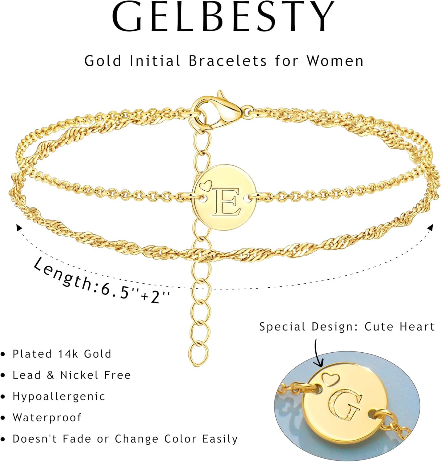 Gold Initial Heart Bracelets for Girl Women Trendy, Layered Dainty Initial Gifts Personalized Disc Letter Charm A-Z Bracelets for Teen Girl Women Jewelry Gifts - Image 3