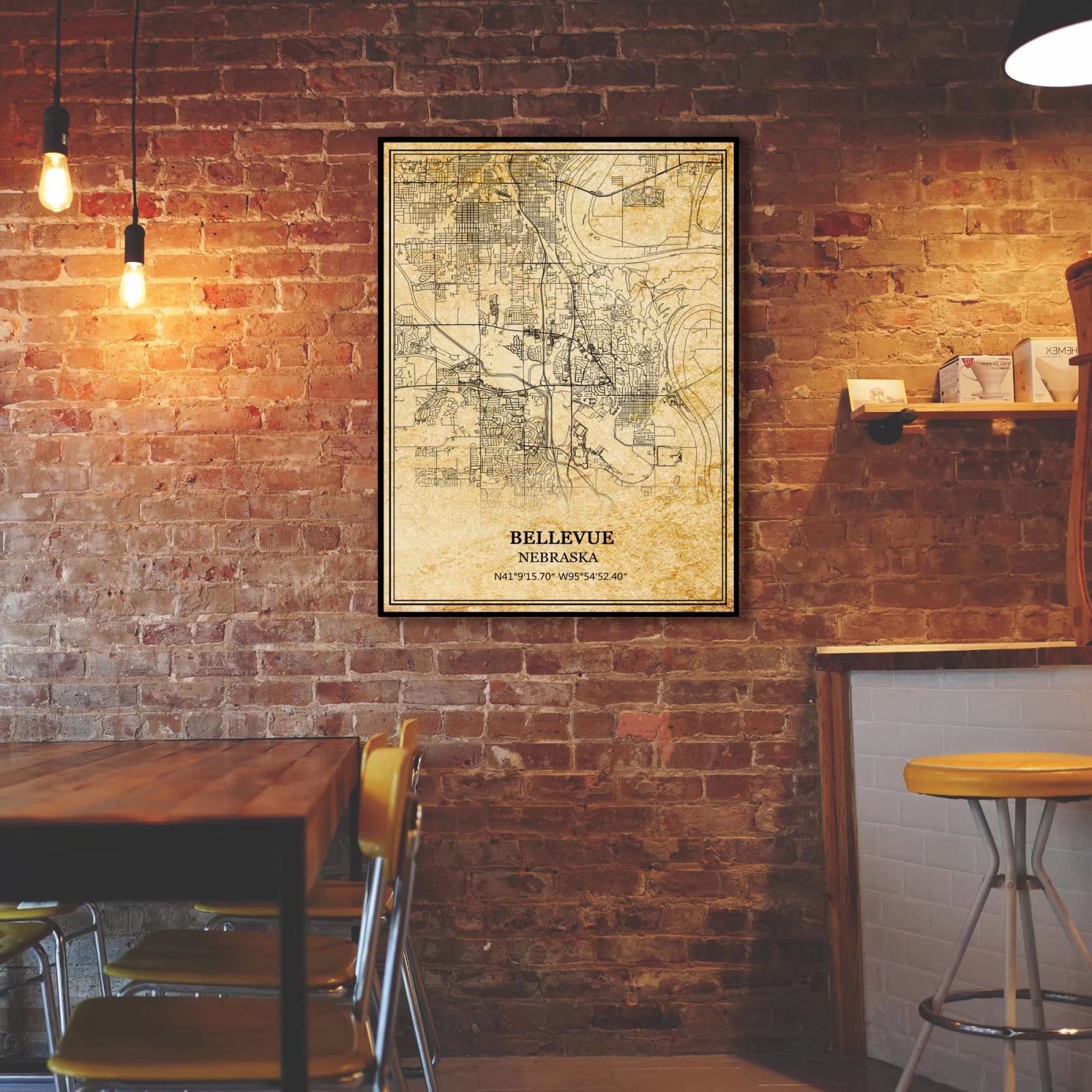 TANOKCRS Bellevue Nebraska USA Ameryka sztuka ścienna vintage nadruk plakat mapa grafika podróż pamiątka prezent dekoracja domu 50 x 76 cm nieoprawiony