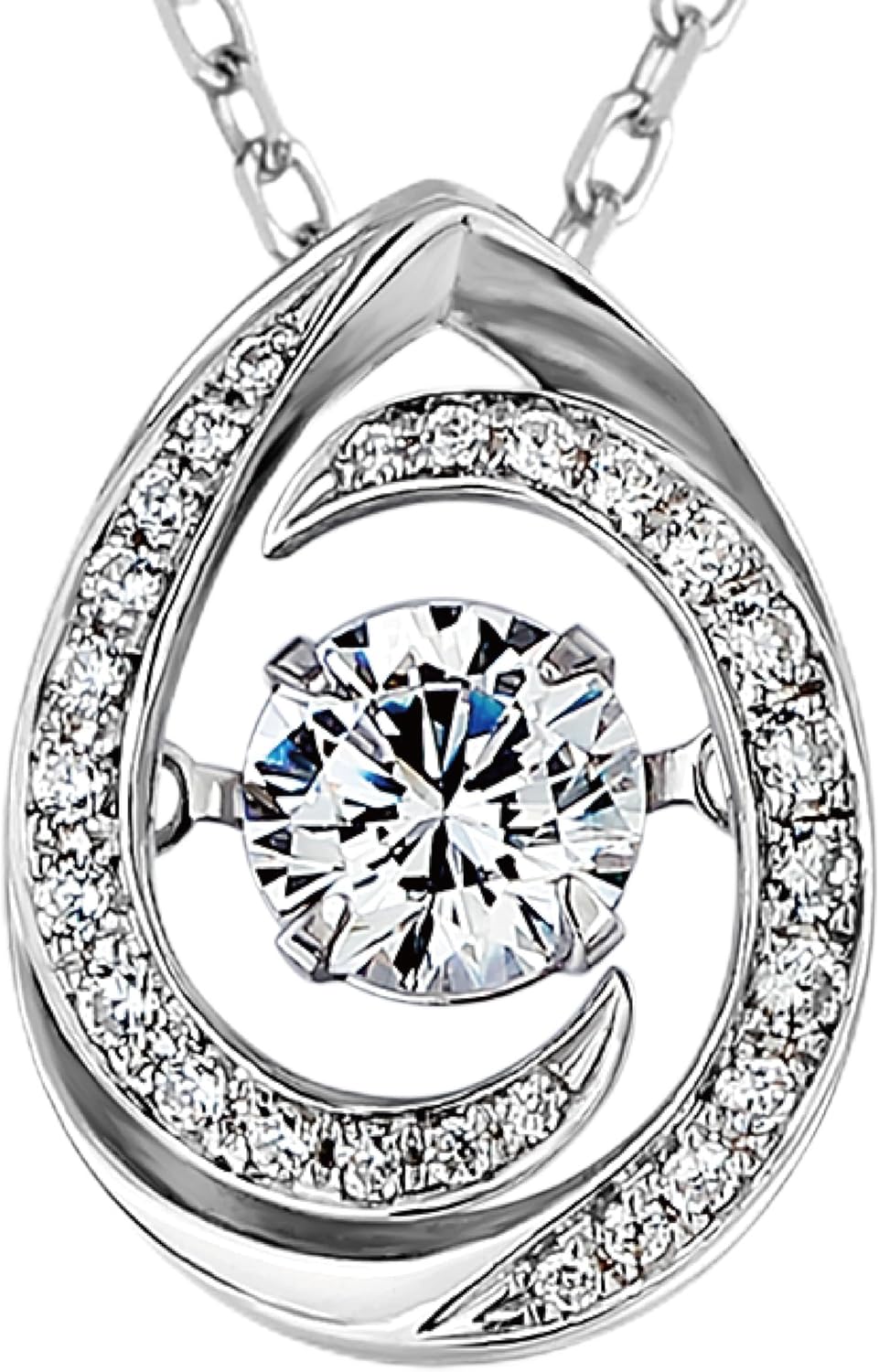 ARINZA Silver Necklace for Women, Dancing Diamond Cubic Zirconia Water Drop Pendant, 18"+2" Adjustable Chain, Gifts for Her, Wife, Girlfriend, Mom, Anniversary, Birthday