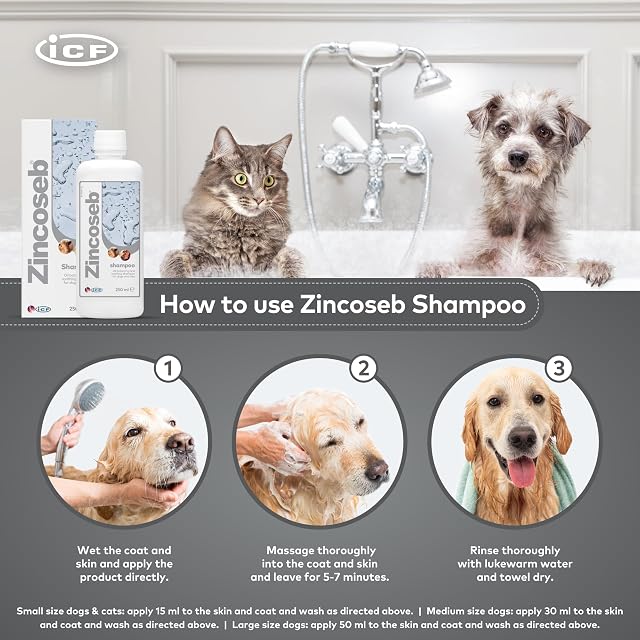 Foto 3 de 7 de Zincoseb Champú Perros y Gatos Piel Grasa Caspa Escamas Sebo Baño 250 ml