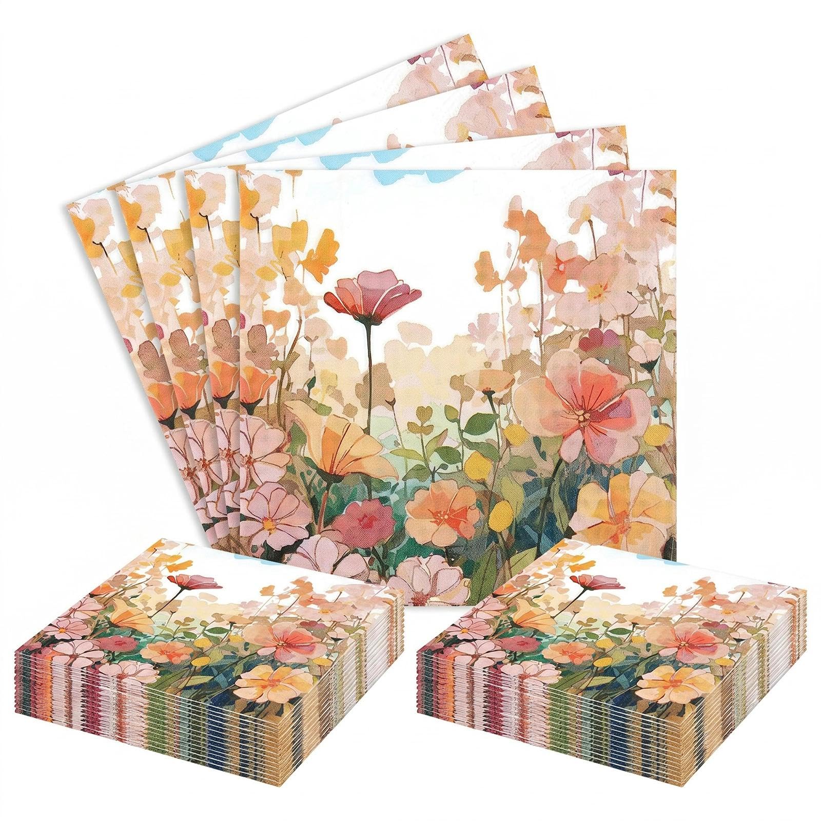 40Pcs Boho Warm Tone Floral Paper Napkins, 33x33cm 2-Ply Disposable Decorative Party Serviettes Napkins for Bridal Shower Baby Shower Birthday Wedding Garden Party Decorations