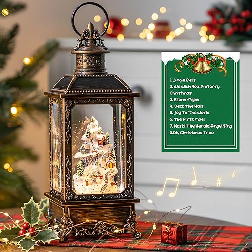 Miniatura 3 de Linterna de globo de nieve de Navidad, con iluminación musical, muñeco de nieve, muñeco de nieve, aldea, con decoración de purpurina giratoria para