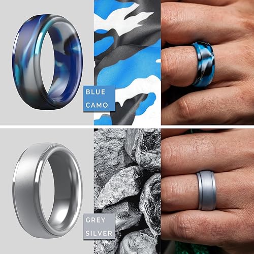 Miniatura 52 de ThunderFit Anillos de boda de silicona para hombre, 0.394 in de ancho y 0.098 in de grosor, paquete múltiple de variedad 1-7 Pack A: Negro