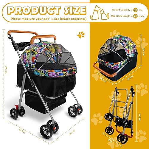 Miniatura 2 de Cochecito para mascotas con cesta de almacenamiento y soporte para tazas, cochecito plegable para perros, cochecito plegable para gatos, carrito 3