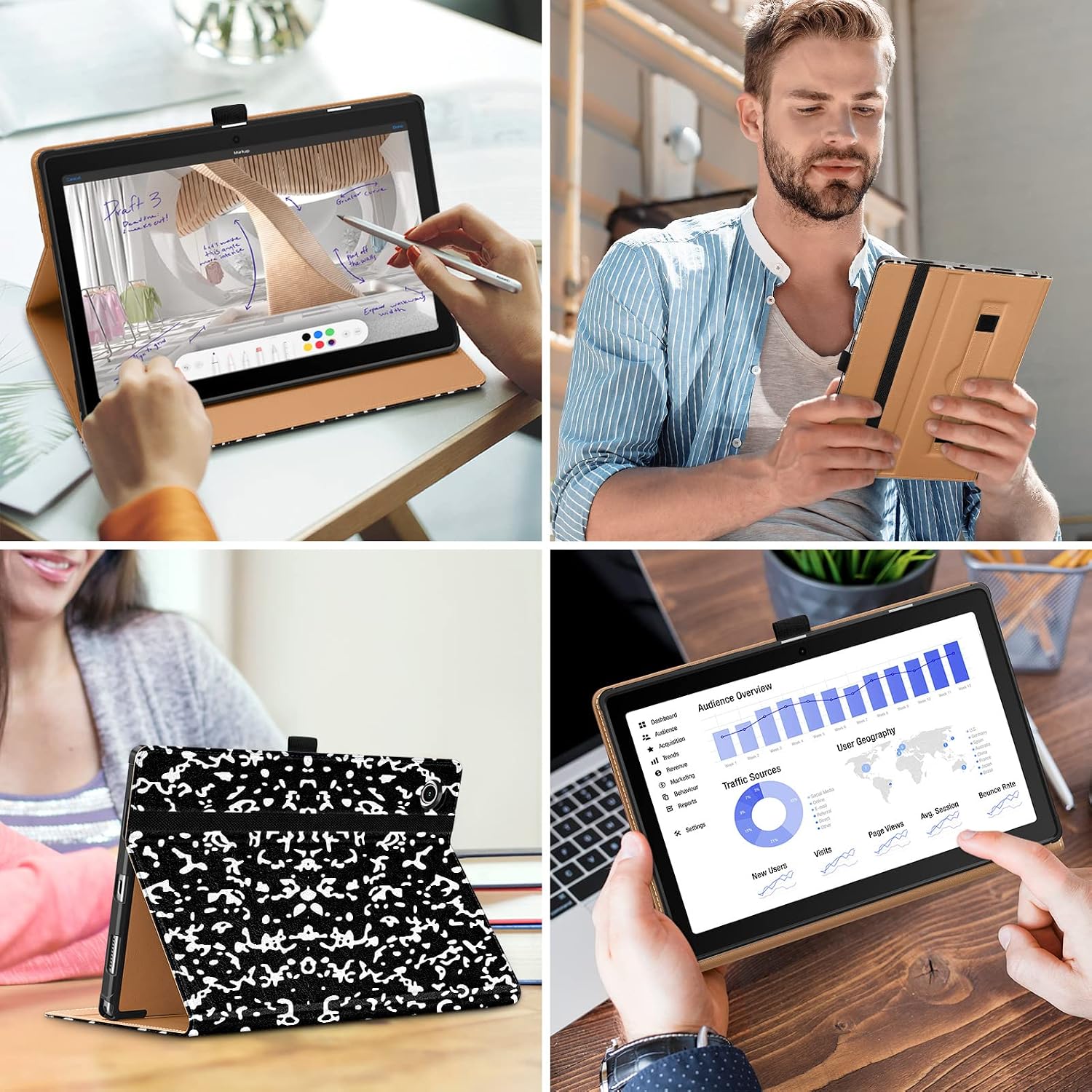 DTTO for Samsung Galaxy Tab A8 10.5 inch Case 2022, Premium Leather Business Folio Stand Cover with Built-in Hand Strap for Samsung Galaxy Tab A8 10.5’’ 2022 Model [SM-X200/X205/X207], Book