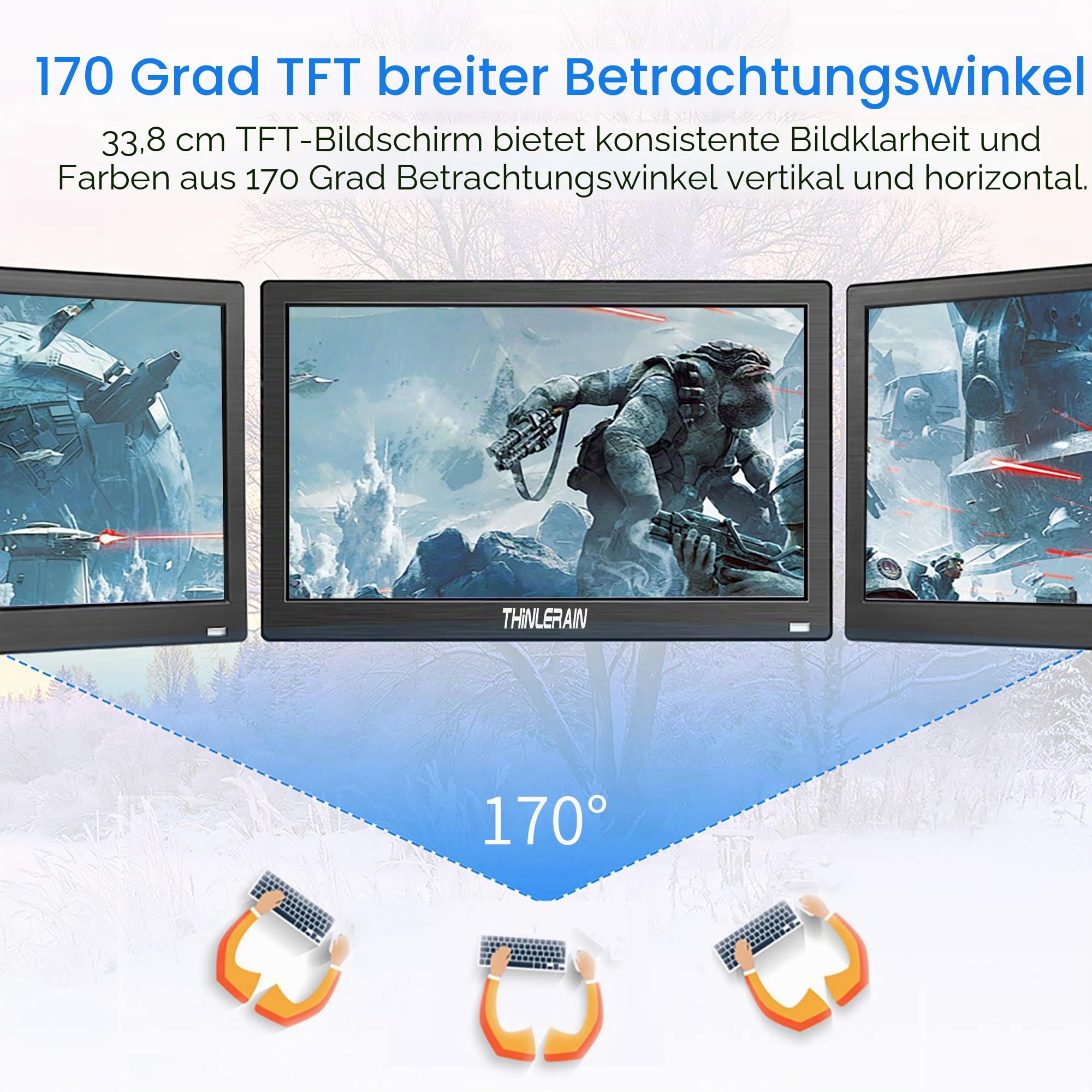 13,3-Zoll-Monitor 1366 x 768 LED-Bildschirm mit HDMI/VGA/BNC/USB/AV Kleiner Monitor für Fire Stick, Computer, PC, Laptop, Windows, integrierter Lautsprecher