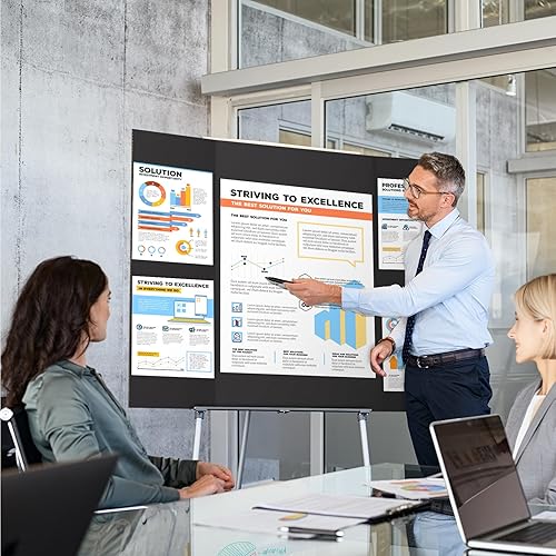 Miniatura 5 de Paquete de 2 tableros de póster triples de 36 x 48 pulgadas para presentación, cartón corrugado negro grande, triple, para ferias de ciencias,