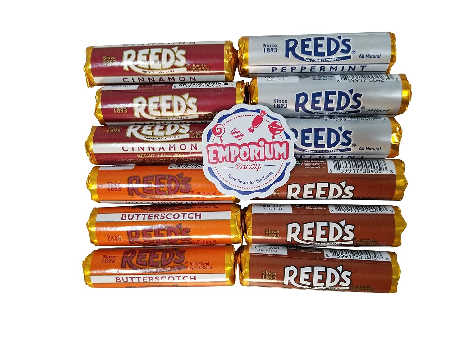 Reed's Candy Rolls Assortment - Cinnamon Root Beer Butterscotch Peppermint 3 Rolls of Each Flavor