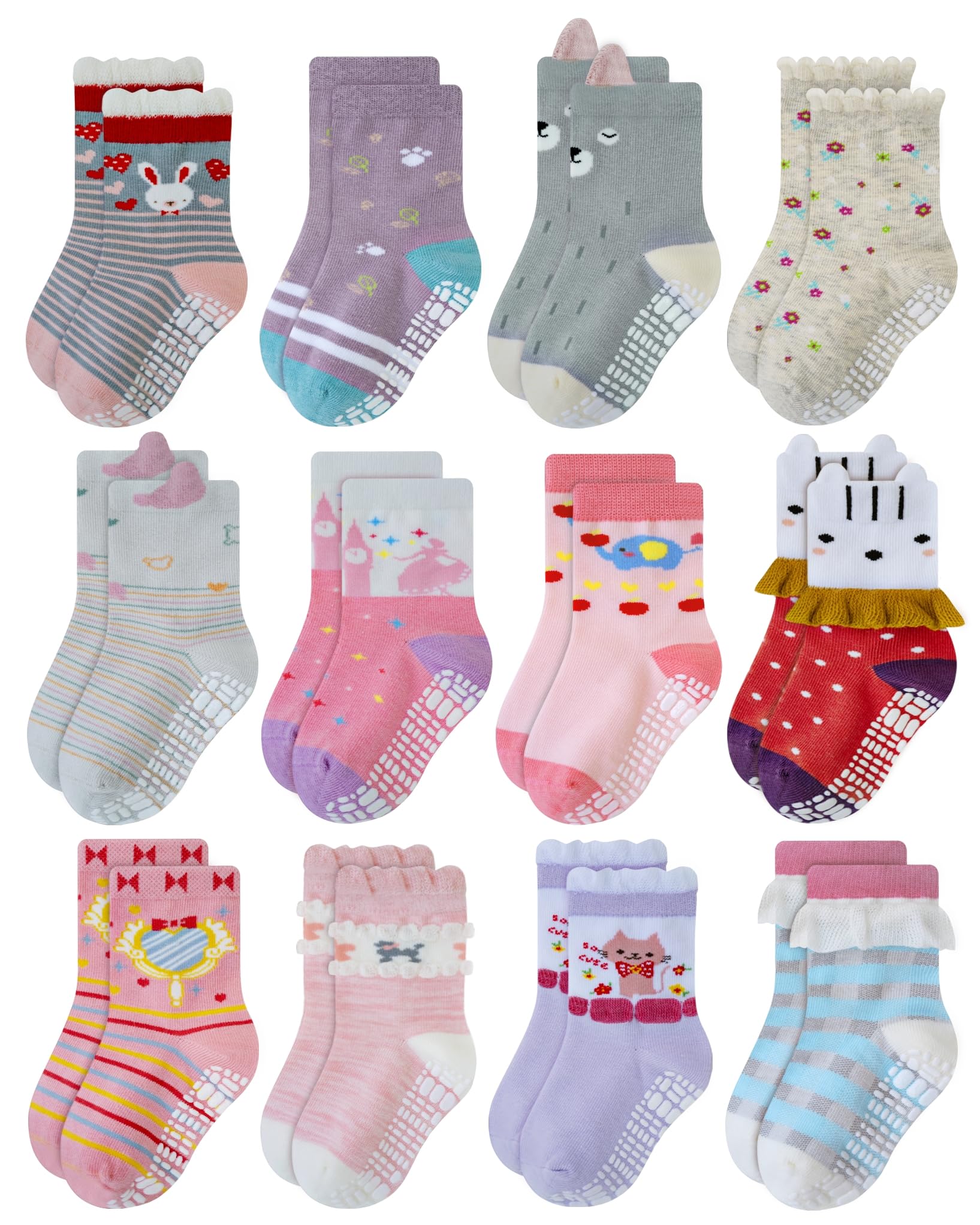 RATIVE Calcetines antideslizantes de algodón con agarres para bebés y niñas, Rg-92x, 0-6 meses