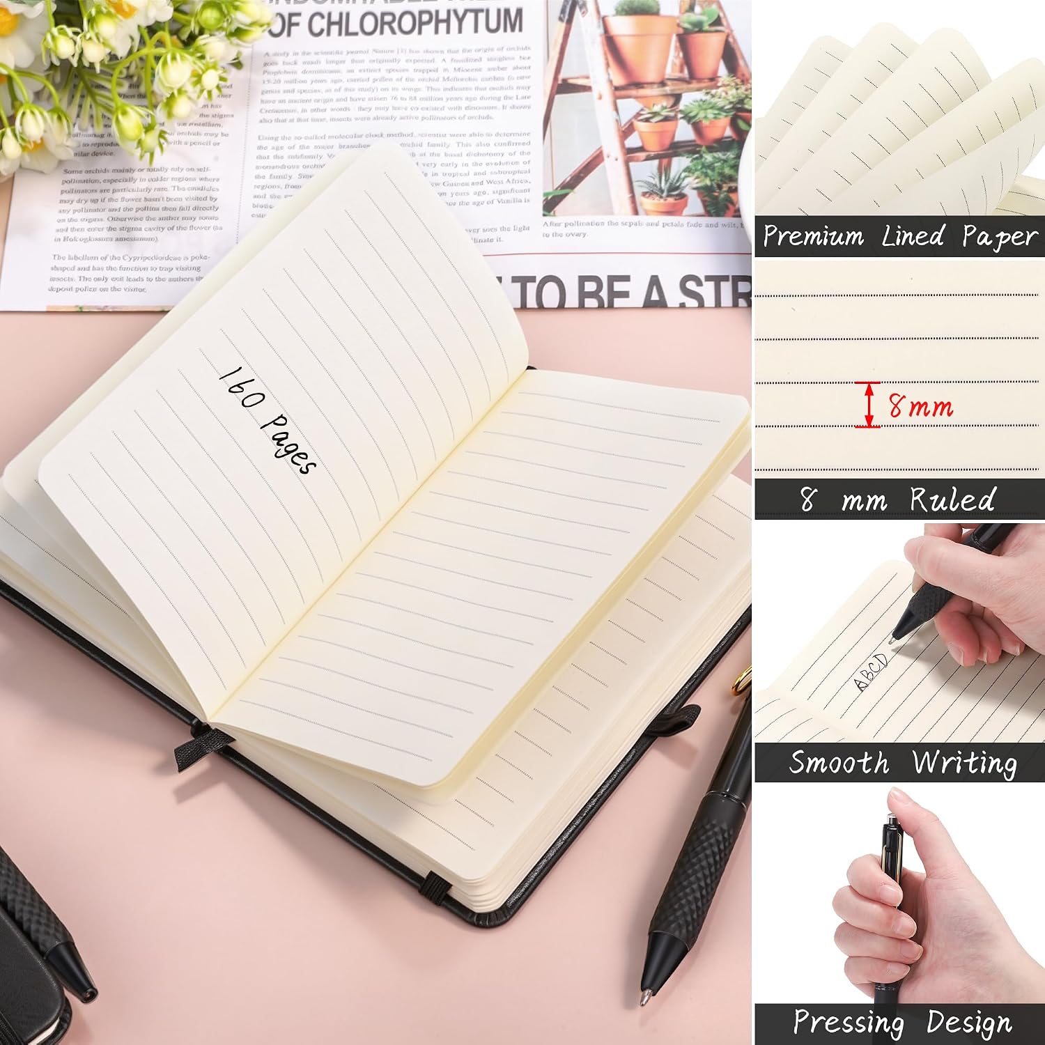 Aodaer 100 Sets Pocket Notebook Journal with Pens, 160 Pages, 3.5 x 5.5 Inch Mini Lined Journal Notebook A6 Leather Hardcover College Ruled Notepad with Pen Holder for School Office Gifts, Black image 4